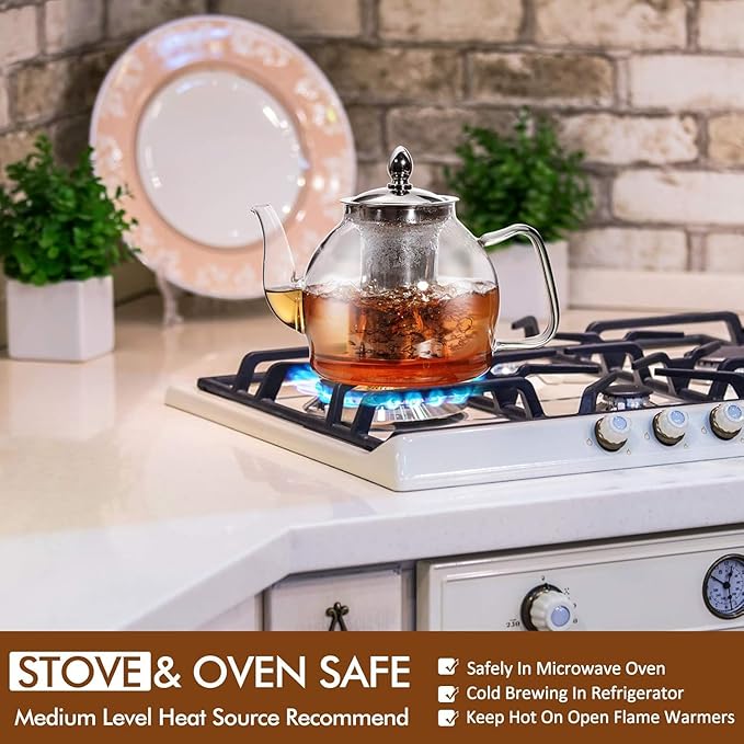 HIWARE 1500ml Glass Teapot with Removable Infuser, Stovetop Safe Tea Kettle, Blooming and Loose Leaf Tea Maker Set - Bloomnest