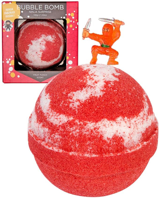 Ninja Bath Bombs for Kids with Surprise Toy Inside - Large Red Bubble Bomb and Fizzies, Gentle and Safe, USA Made - Ideal Gift for Boys and Girls by Two Sisters - Bloomnest