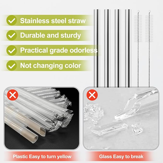 6Pcs Metal Straw Replacement Compatible With Owala FreeSip Sway 40oz Water Bottle, With 2 Straw Cleaner, Reusable Stainless Steel Straws for Owala Bloomnest