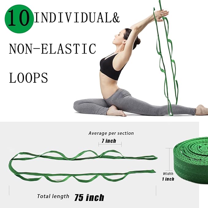 Stretching Strap Yoga Strap with Loops, Stretch Straps for Physical Therapy, Non-Elastic Exercise Strap for Pilates, Dance and Gymnastics with Workout Guide - Bloomnest