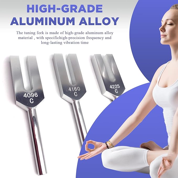 Angel Tuning Forks Set, 4096 Hz, 4160 Hz, 4225 Hz for Healing Musical Instrument, with Wood Hammer and Soft Storage Bag - Bloomnest