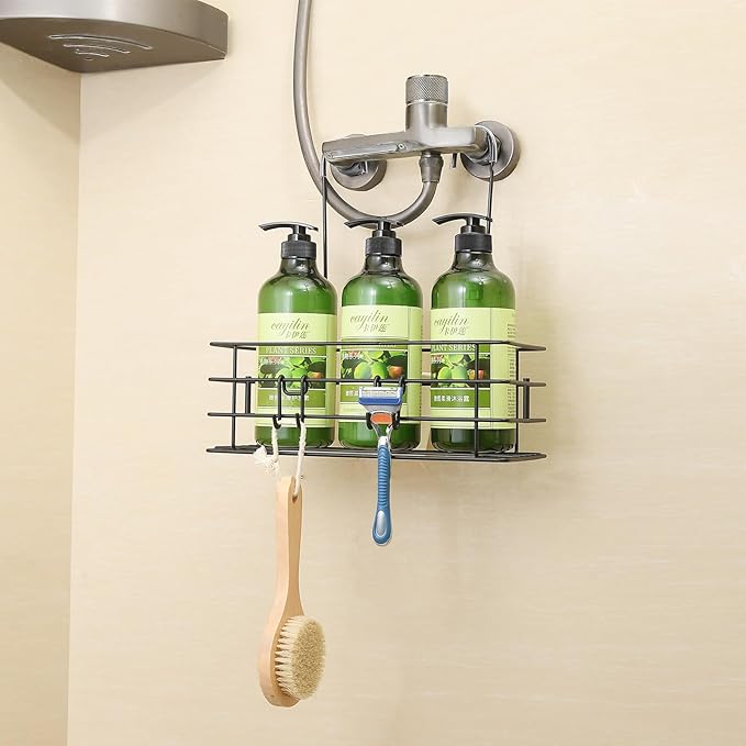 Shower Caddy Hanging Shower Orangizer Stainless Steel Shower Rack with Hooks Over The Door, Shampoo Basket Storage (Black) - Bloomnest