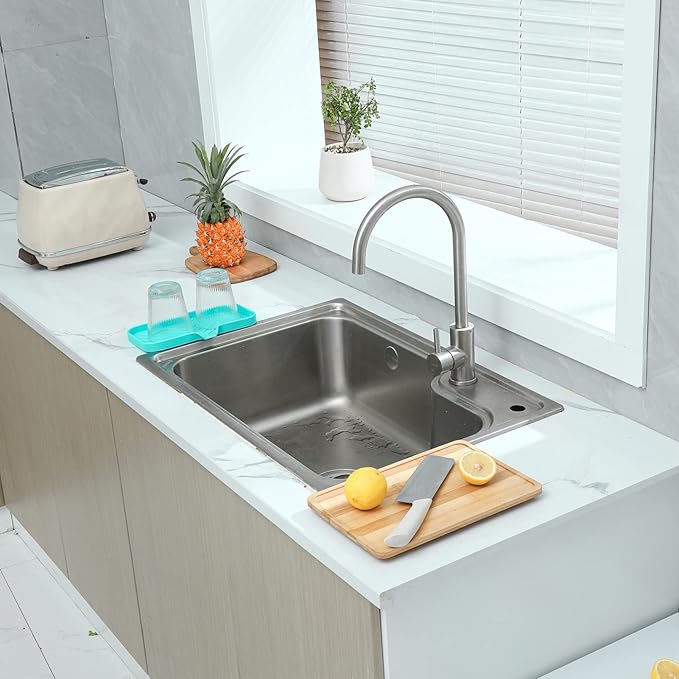 Silicone Bathroom Soap Dishes with Drain Spout-Bathroom and Kitchen Sink Organizer,Sponge Holder,Dish Soap Tray,Perfect for Dispenser,Scrubber,Bottle,Cup on Sink or Counter-Mint 9.6"×5.3" - Bloomnest