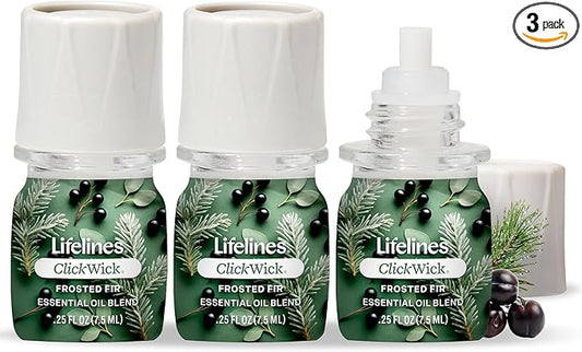 Lifelines ClickWick Essential Oil Blends for Lifelines Diffusers, 3-Pack Frosted Fir Set – Essential Oil Blend Refill for Candle, Plant & Shower Aromatherapy Diffuser – Fragrance for Diffusers - Bloomnest