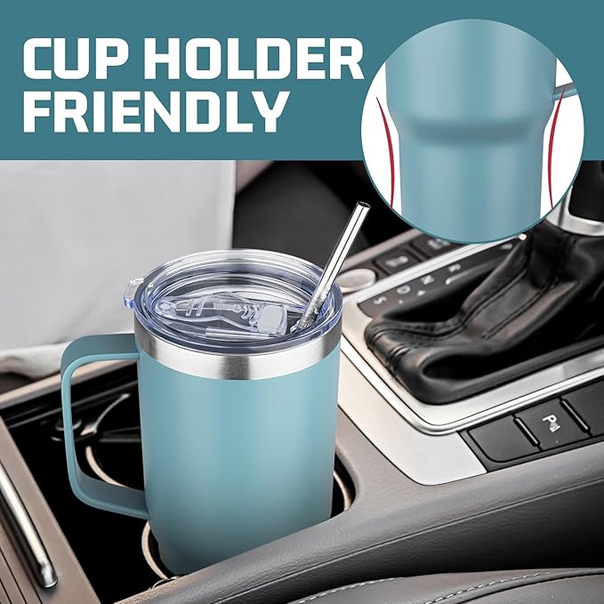 20 oz Tumbler with Handle Stainless Steel Insulated Coffee Mug Tumbler with Lid and Straw Double Wall Vacuum Insulated Coffee Mug Leak Proof Travel Tumbler for Hot and Cold Drink(Azure Blue,4pack)