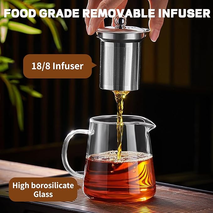Glass Teapot, Tea Pot with Removable Infusers for Loose Tea, Borosilicate Glass Tea Kettle Tea Maker Stovetop for Party, Camping,Travel (950ML) - Bloomnest