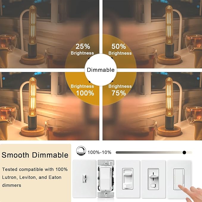 7.3 Inch E26 Led Bulb 6W Dimmable, 2700K Soft White Edison Bulbs 800LM, Equal 80 Watt Tubular T10 T9 Long Clear Glass Light Bulb for Rustic Pendant Industrial Pipe Wall Sconces - 2Pack - Bloomnest