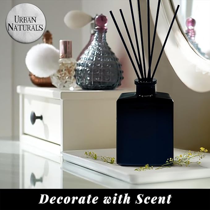 Urban Naturals Balsam Forest Reed Diffuser Oil Set – Fraser Fir, Evergreen, Pine, Woodsy Cedar and Sandalwood – 5 Ounce Sleek Black Rectangular Refillable Glass Bottle – Made in the USA UrbanNaturals