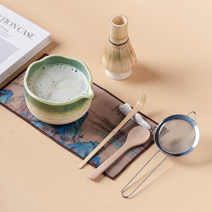Matcha Set 7-Piece Tea Set with Brush, Bowl, Whisk, Strainer, Chasen, for Matcha Tea Ceremony （Gradient Green） - Bloomnest
