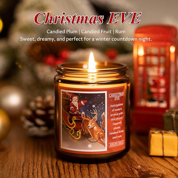 Auelife Christmas EVE Soy Candle - Sugared Plums Candied Fruits and Rum, 7 oz Aromatherapy Jar Candle, Christmas Gift for Women and Men - Bloomnest
