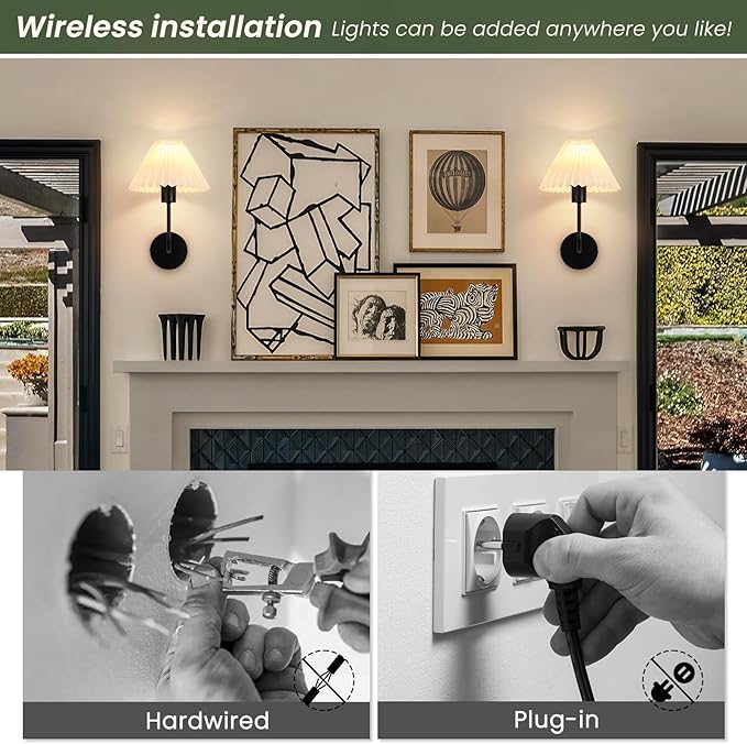 Rechargeable Battery Operated Wall Sconces Sets of 2, 15 Colors Wireless Wall Sconce, Black Wall Lights Fixture with Dimmable Bulbs and Remote, Not Hardwired Wall Mounted Lamps for Bedroom Living Room - Bloomnest