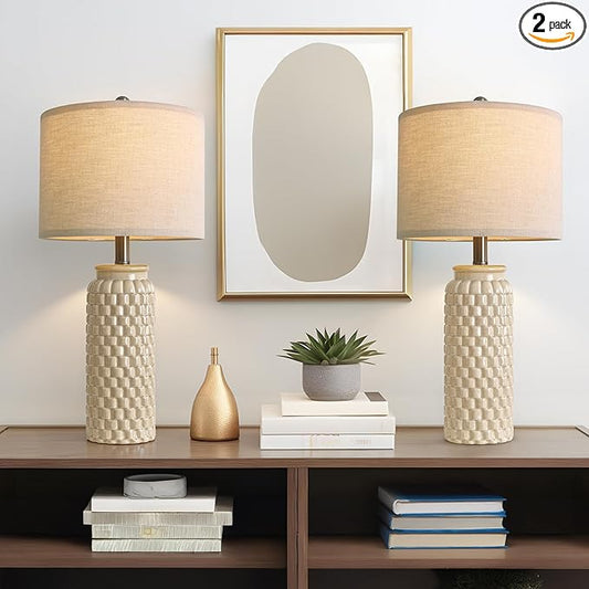 24" Modern Ceramic Bedside Lamp Set of 2 for Bedroom Decor Farmhouse Table Lamp for Living Room Office Dorm - Bloomnest