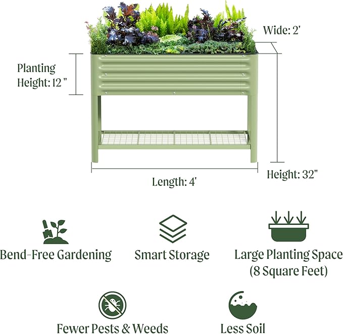 Elevated Raised Garden Bed-V Series, 2' x 4' Garden Beds with Legs & Storage Rack for Patio Porch, 700 Lbs Weight Capacity, Outdoor Planter Boxes for Gardening Herbs Vegetables Flowers, Modern Gray - Bloomnest