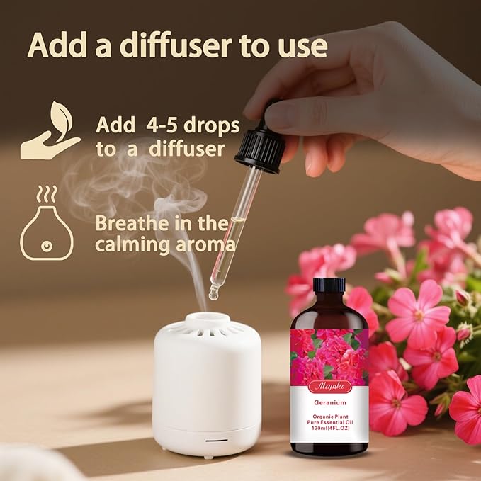 Geranium Essential Oil-Geranium Fragrance Oil 4.33oz (130ml)-100% Pure Natural Scent for Diffusers, Candles, Soap Making & Aromatherapy-Relaxing Home & Gift Essential Oil for Bath, Massage - Bloomnest