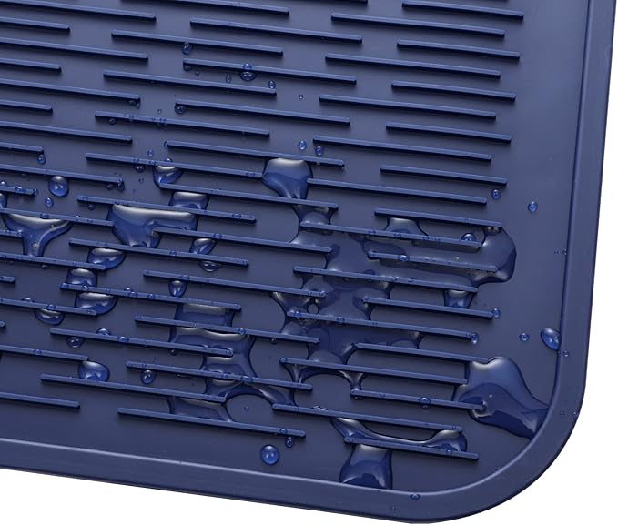 Silicone Dish Drying Mat for Multiple Usage,Easy clean,Eco-friendly,Heat-resistant Silicone Mat for Kitchen Counter or Sink,Refrigerator or Drawer Liner Navy Blue 4XL 32 inches x 18 inches - Bloomnest