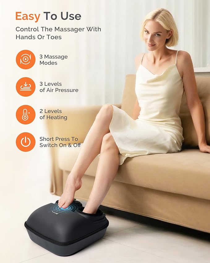 AIRSEE Shiatsu Foot Massager for Plantar Fasciitis, Deep Kneading Therapy, Air Compression, Feet Massage with Heat, Vibration, Rolling, Relief for Tired Muscle & Plantar, for Women Men, Size 12 - Bloomnest