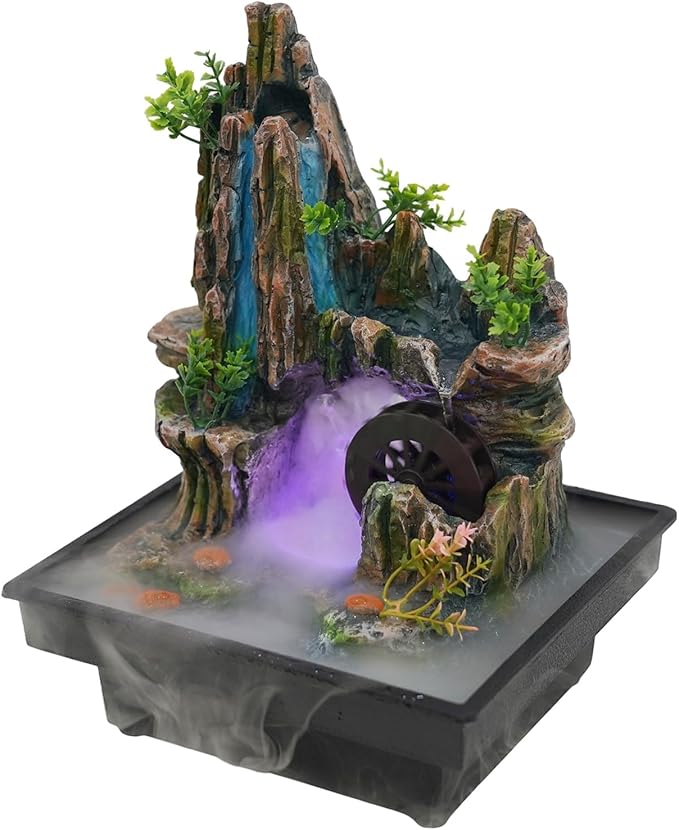 Tabletop Fountains Indoor Waterfall Fountain Indoor Water Fountains and Waterfalls with Light, Desk Fountain with LED Lights, Desktop Waterfall for Home Office Bedroom Desk