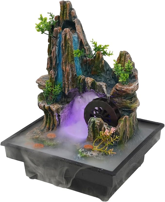 Tabletop Fountains Indoor Waterfall Fountain Indoor Water Fountains and Waterfalls with Light, Desk Fountain with LED Lights, Desktop Waterfall for Home Office Bedroom Desk