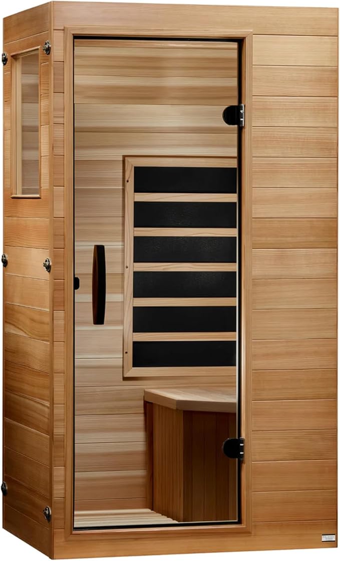 DYNAMIC SAUNAS Elite 1 Person Compact Ultra Low EMF FAR Infrared Sauna with Red Light Therapy & Bluetooth Speakers - Personal Indoor for Home & Gym DynamicSaunas