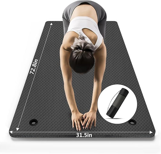 LFS Yoga Mat 72.8" x 31.5" x 2/5 inch Thick With Strap and Bag, Extra Wide Workout Mat for Women and Men, Non Slip Exercise Mat for Home Outdoor Yoga, Pilates, Stretching, Floor & Fitness Workouts - Bloomnest