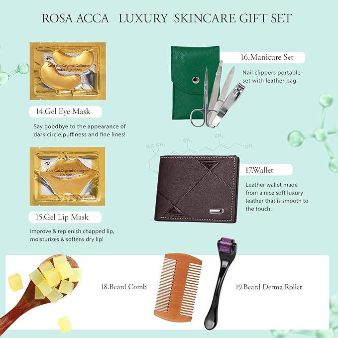 Valentines Day Gifts for Men, 30 Pcs Men Bergamot Facial Skin Care Set, Beard Grooming Kit, Spa and Bath, Self-Care Gift, Face Cleanser, Beard Oil, Serum, Parfume, Birthday, Christmas, Husband, Dad