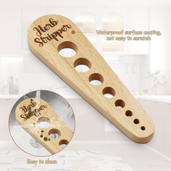 Herb Stripper Wooden Vegetable Leaf Remover Rustic Safe Kitchen Tool Cooking Gifts for Chefs and Housewives (Wooden) - Bloomnest