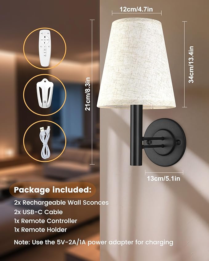 Rechargeable Wall Sconces Gold with Remote Control, 5200mAh Battery Operated Wall Lights, Wireless 16 Colors Timer & Dimmable Battery Wall Lamp for Bedroom, Living Room, Hallway - Bloomnest