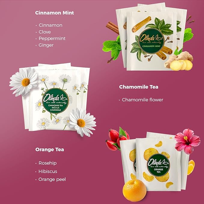 Olinda Healing Flowers & Roots Gift Box Natural Caffeine Free Tea Herbal Tea Bags Healthy Beauty Tea Wellness Stress Relief Tea Sampler Gift Set Premium 9 Vareity Individually Wrapped 45 Tea Bags 1 Tea Gift Box for Women - Bloomnest