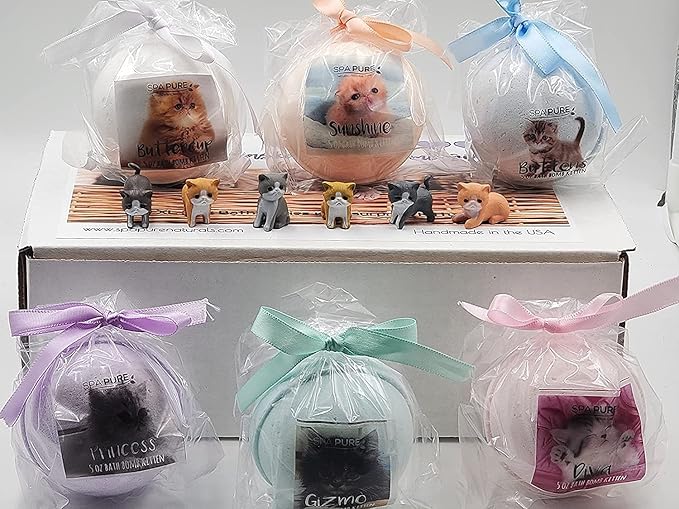 Spa Pure Kittens in Basket: 6 Adorable Kittens Hiding Inside Each Colorful Bath Bomb, XL 5 oz Each (6 Count) Pack of 1, Multicolor - Bloomnest