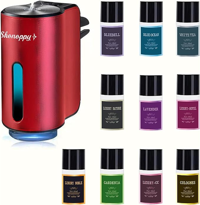 Car Air Freshener Diffuser,Smart Car Aroma Diffuser Air Freshener Spray Automatic with 10PCS Cologne Aromatherapy Oil (red) - Bloomnest
