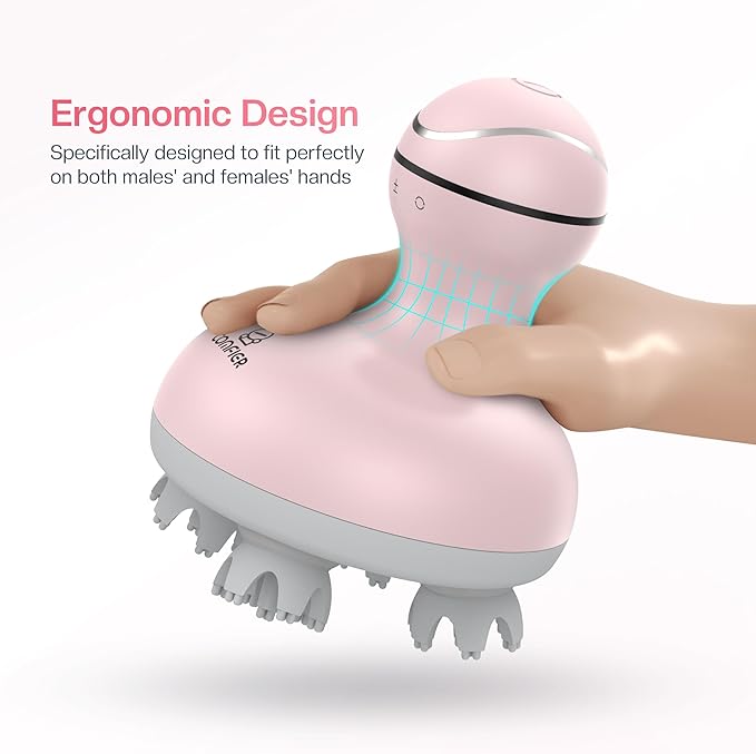 COMFIER Scalp Massager for Hair Growth, Waterproof & Full Body Kneading, 84 Massage Nodes, Handheld Head Scratcher, Cat Massager, Pink COMFIER