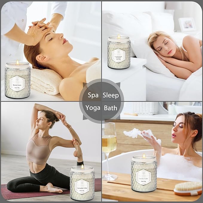 6 Pack Scented Candles for Home, Aromatherapy Gift Set for Women, Natural Soy Wax Jar, 33 oz 240 Hour Long Lasting, Birthday and Valentine's Day Gift, Flax Gray - Bloomnest
