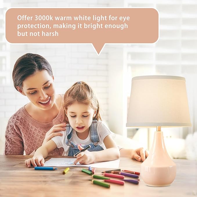 GyroVu Table Lamp Set of 2, 18.63” Ceramic Lamp Classic Beside Lamps Nightstand Lamp Modern Bedside Lamp for Living Room, Bedroom & Office Rocker Swtich Pink-LED Bulbs Included - Bloomnest
