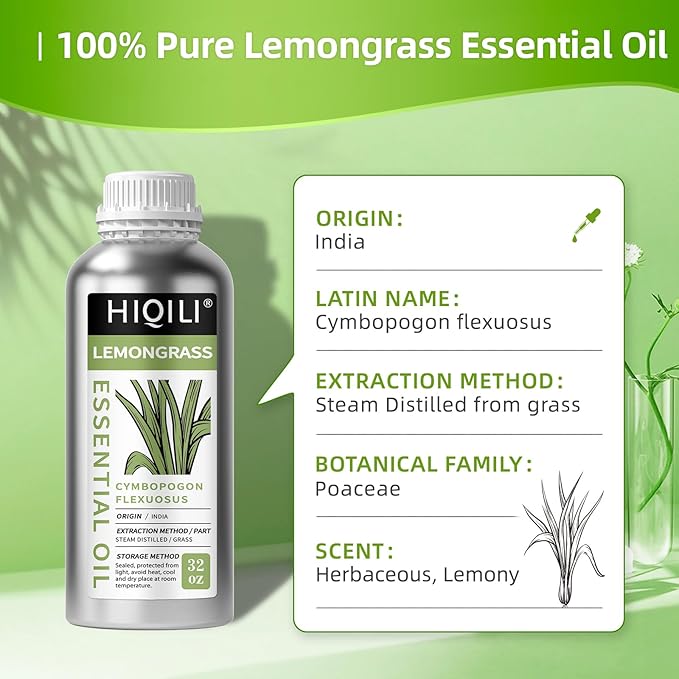 HIQILI 32 Fl Oz Lemongrass Essential Oil, 100% Pure Natural Undiluted Premium Oils - Bloomnest