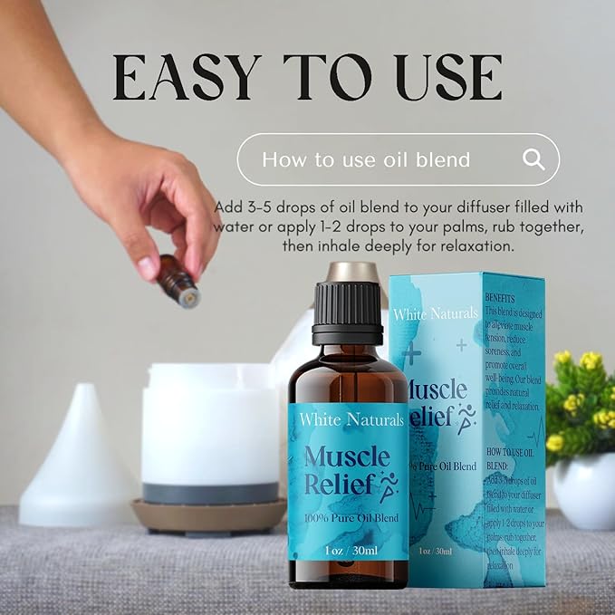 White Naturals Muscle Relief Essential Oil Blend – Natural Soothing Oil for Sore Muscles & Joint Discomfort, 100% Pure & Therapeutic Essential Oils for Relaxation, 1oz - Bloomnest