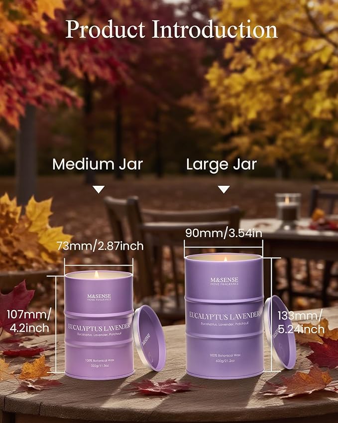 M&SENSE Eucalyptus Lavender Scented Candles Natural Non Toxic, Aromatherapy Candle for Stress Relief Meditation Relaxing, Housewarming Gifts for Women Men, 11.3oz 70 Hour Long Burning - Bloomnest