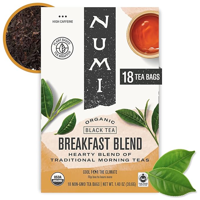 Numi Organic Tea Breakfast Blend, 18 Count Box of Tea Bags, Black Tea (Packaging May Vary) - Bloomnest