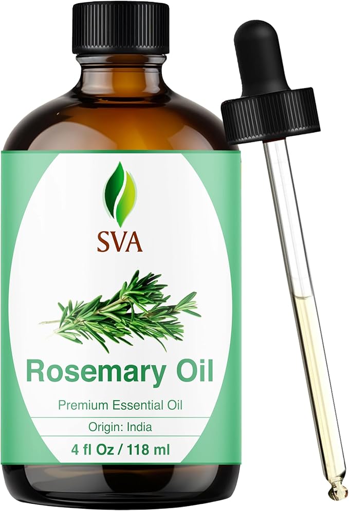 SVA Rosemary Essential Oil – 4 Fl Oz – 100% Natural Rosemary Oil for Hair, Face, Skin Care, Diffuser, Aromatherapy, Scalp, Body Massage, Soap and Candle Making – with Dropper - Bloomnest