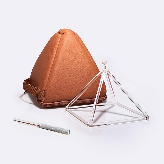 TOPFUND Clear Quartz Singing Pyramid 8 inch with Carrying Case and Quartz Suede Mallet