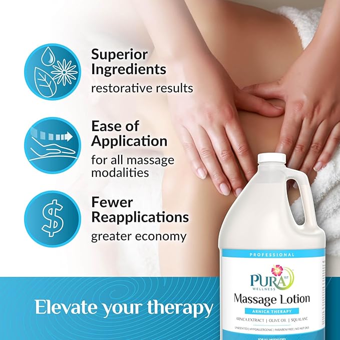 Wellness Professional Arnica Therapy 128oz Massage Lotion, Arnica Lotion for Bruising, Olive Oil, Unscented, Hypoallergenic, Natural, Skin Moisturizing and Hydrating, Deep Tissue - Bloomnest