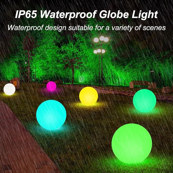 12-inch LED Glowing Ball Light w/Remote, LED Globe Orb Night Light Mood Lamp for Kid Adult, Rechargeable Dimmable RGB Color Changing Glowing Orb, Waterproof Light Up Ball for Garden Patio Party Decor - Bloomnest