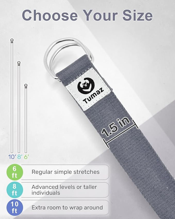 Tumaz Yoga Strap/Stretch Bands [15+ Colors, 6/8/10 Feet Options] with Extra Safe Adjustable D-Ring Buckle, Durable and Comfy Delicate Texture - Best for Daily Stretching, Physical Therapy, Fitness - Bloomnest