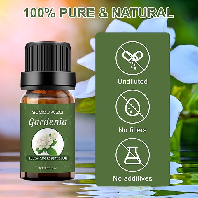 Sedbuwza Gardenia Essential Oil, Pure Organic Gardenia Fragrance Oil for Diffuser, Humidifier, Soap, Candle, Perfume Sedbuwza