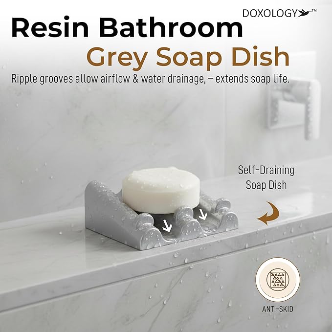 DOXOLOGY Gray Marble Soap Dish Bathroom Organizer - Resin Soap Dish with Rectangular Design 3.7" L x 2.8" W - Self Draining Soap Dishes Keeps Countertop Neat - Marble Look Soap Tray for Sink - Bloomnest
