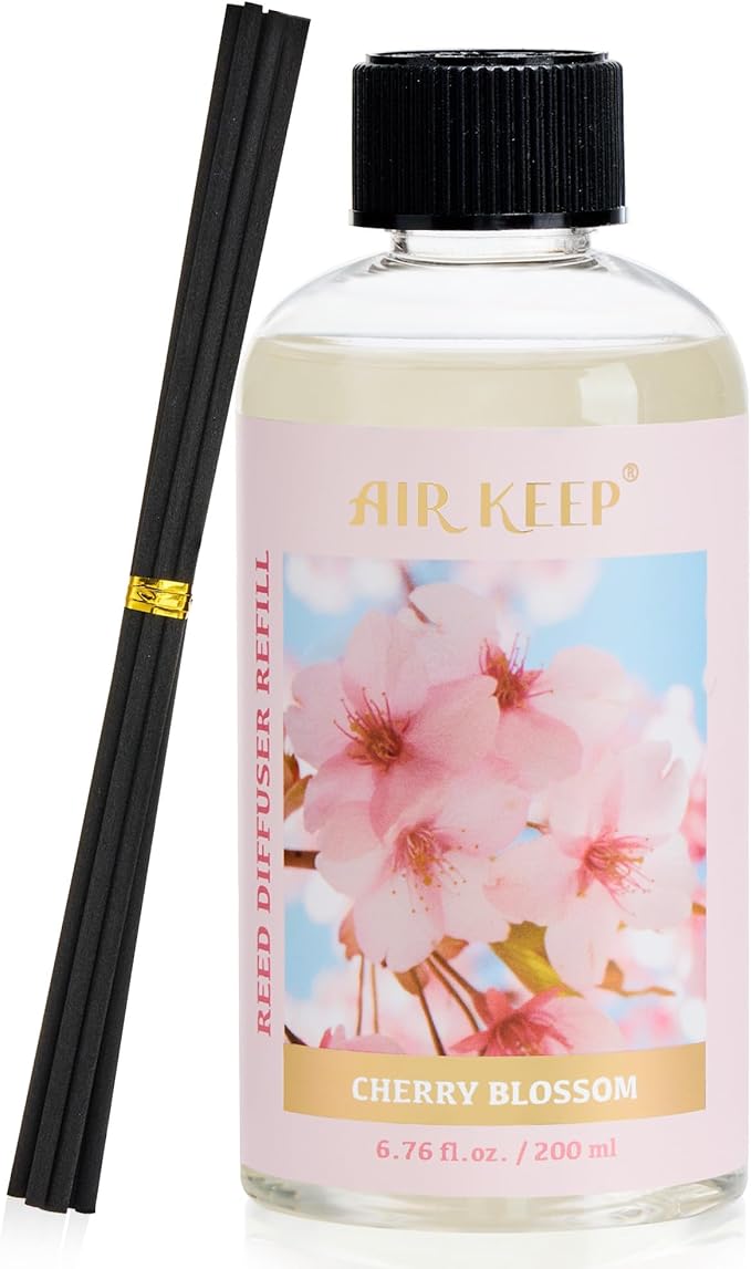 Airkeep Reed Diffuser Oil Refill with Diffuser Sticks, 6.76 Fl Oz(200ml) Cherry Blossom Scented Oils, Aroma Therapy, Home Fragrance & Air Freshener, Office Décor, Decoration - Bloomnest
