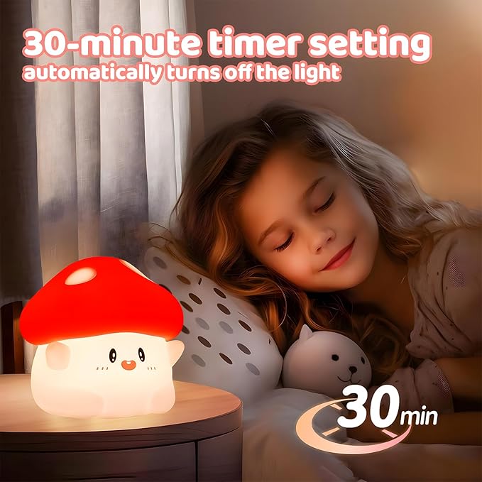 Mushroom Night Light,LED Cute Silicone Squishy Lamp Rechargeable Nursery Nightlight with 2 Level Dimmable Bedside Touch Lamp for Bedroom Kids Room Mushroom Decor Gifts - Bloomnest