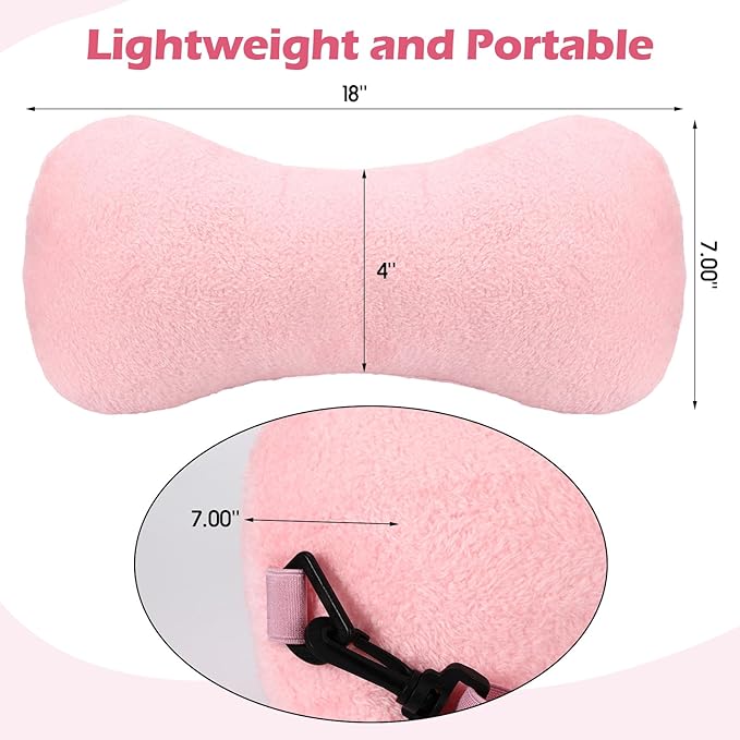 1 Pc Neck Pillow for Recliner Headrest Pillow Bone Shaped Chair Plush with Adjustable Strap Neck Support and Pain Relief Curve Head Cushion for Car Travel Airplane (Pink) - Bloomnest