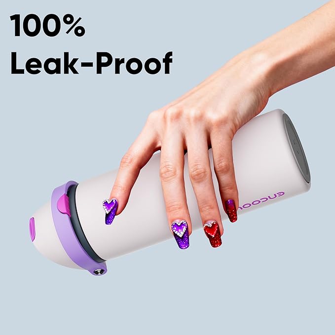 Insulated Water Bottle with Straw - Encool Stainless Steel Water Bottle with Push Button Lid, Leak-Proof & BPA-Free, Keeps Cold for 24 Hours for Sports, Travel, Gym (24 oz, Oyster Pink) ENCOOL