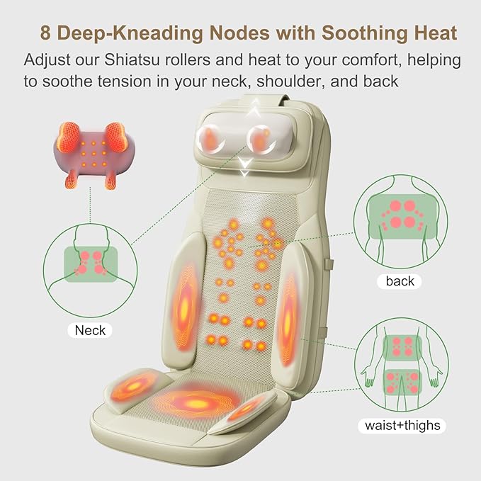 Rainwolf Shiatsu Neck and Back Massage Cushion with Heat - 4D Deep Tissue Kneading Full-Back Massager for Relief Tension, Adjustable Intensity & Height, for Office Chair & Home - Bloomnest