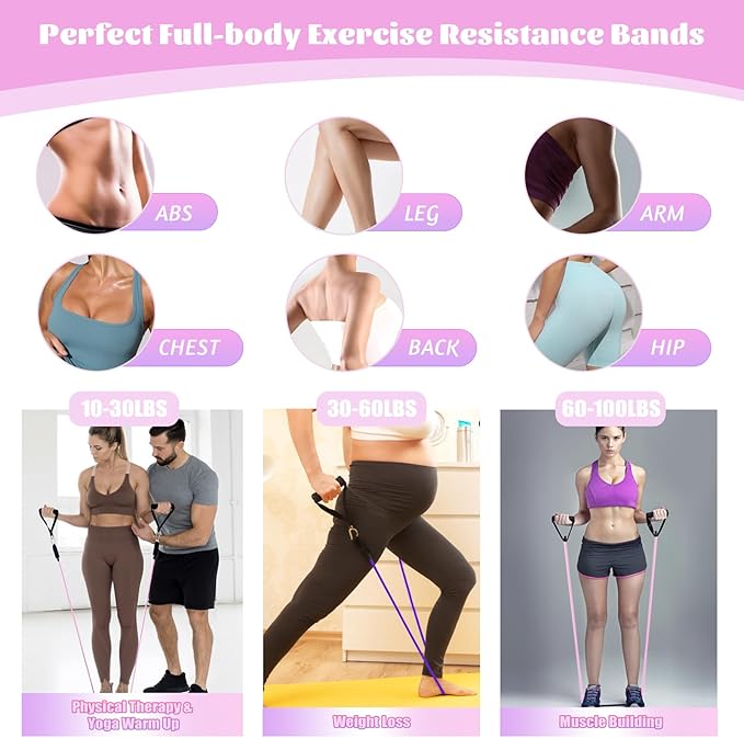 Exercise Resistance Bands with Handles for Working Out, 150/200/250/300 lbs Workout Bands Set with Door Anchor for Physical Therapy, Yoga, Pilates - Bloomnest